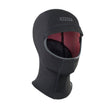 ION Neo Hood 2/1 2026 schwarze Neopren-Kopfhaube mit rot gefüttertem Gesichtsfenster, Frontalansicht
