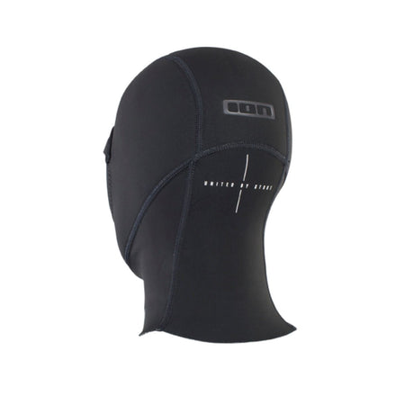 ION Neo Hood 2/1 2026 schwarze Neopren-Kapuze mit Logo, Frontansicht