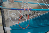 ION Windsurf Harness Line Fix Pro 2026 mit roten Befestigungsriemen an Boom montiert, Detailansicht