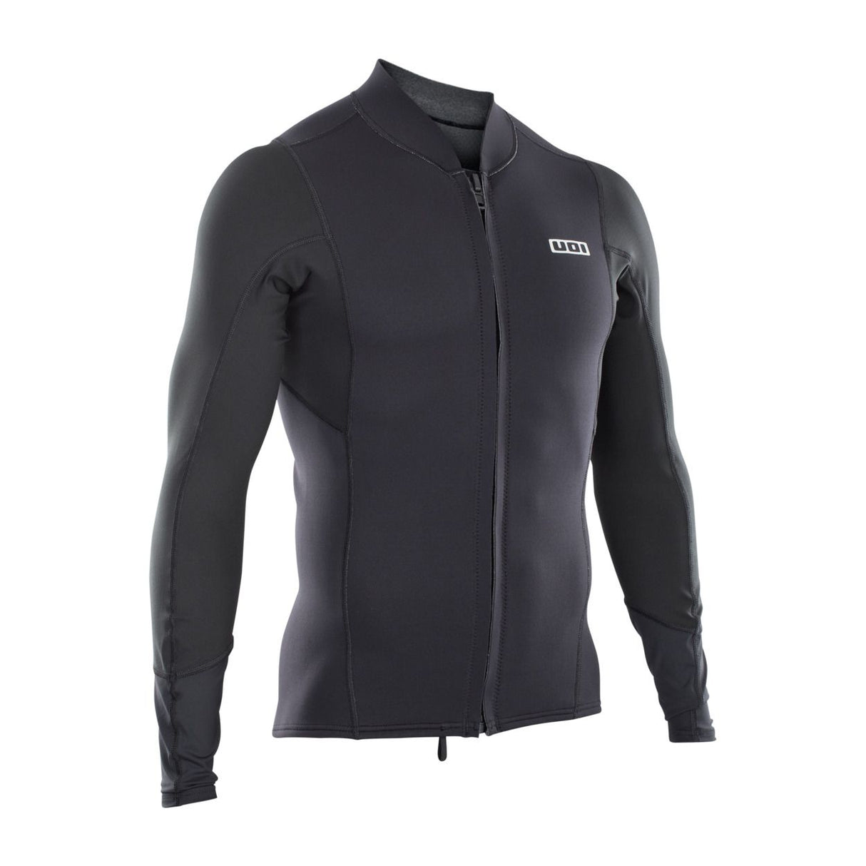 ION Neo Zip Top 2/1 LS Herren Neoprenanzug in Schwarz mit durchgehendem Reißverschluss, Vorderansicht