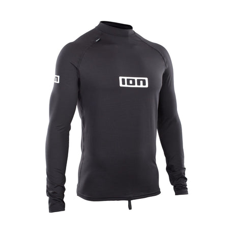 ION Promo Rashguard 2026 schwarzer Langarm-Neoprenanzug mit weißem ION-Logo, Frontalansicht