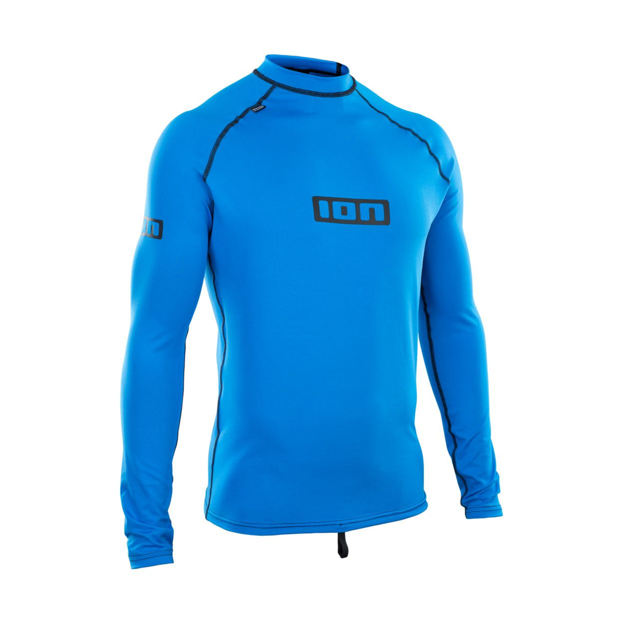 ION Promo Rashguard 2026, blau, Langarm-Badeshirt mit Rollkragen und ION-Logo, Frontalansicht