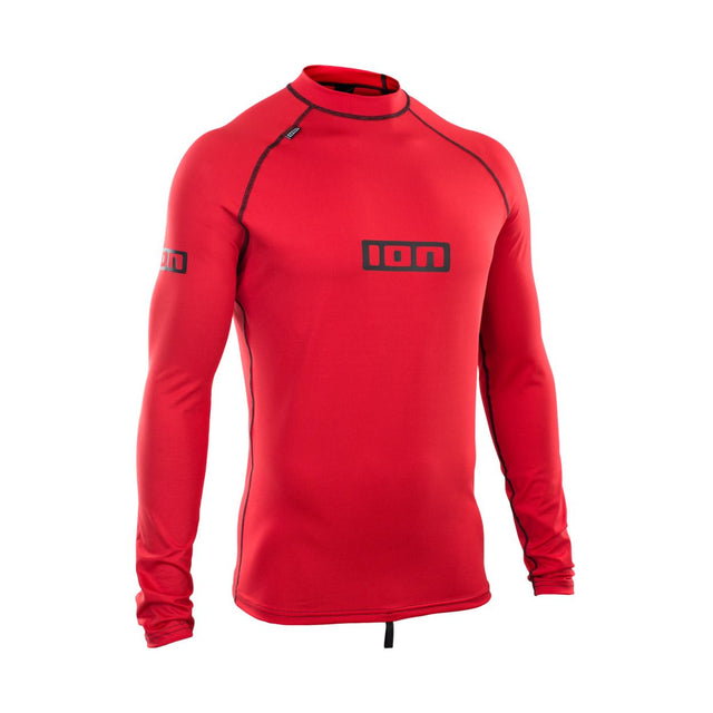 ION Promo Rashguard 2026 rot mit Langarm, Frontansicht des UV-Schutz Funktionsshirts aus elastischem Material