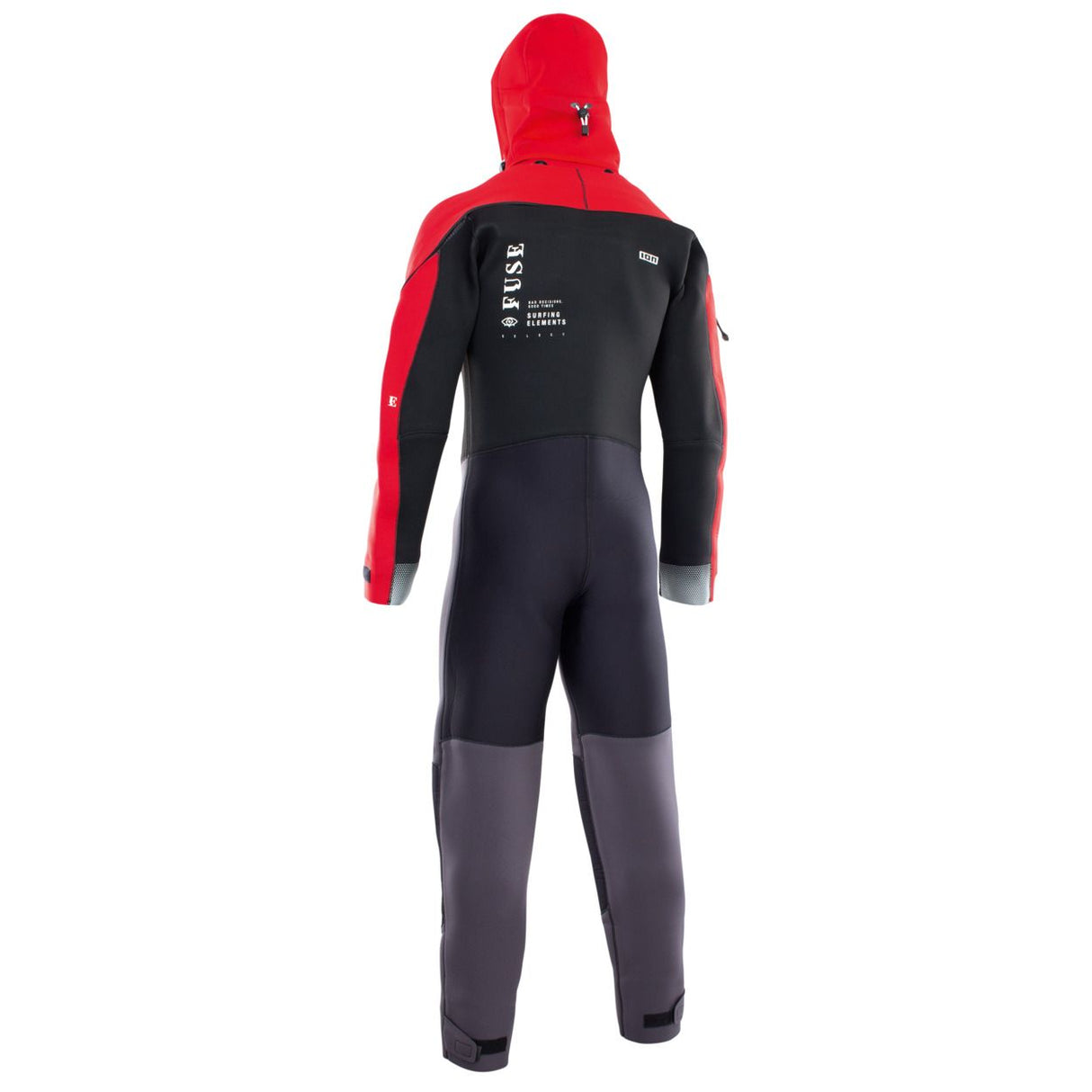 ION Fuse Drysuit 4/3 Back Zip schwarz/rot 2026, Neopren-Tauchanzug von hinten, Rückenreißverschluss