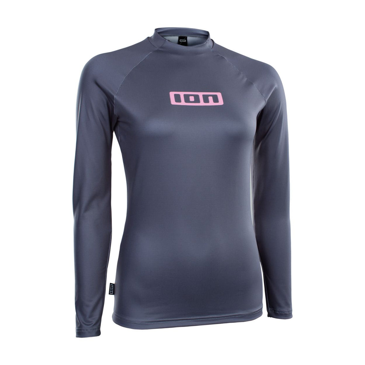 ION Rashguard Promo LS Damen 2026 in Dunkelblau mit rosa ION-Logo, Langarm-Funktionsshirt von vorne