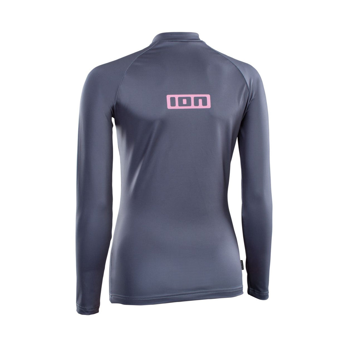 ION Rashguard Promo LS Women 2026, Langarm-Badeshirt in Dunkelblau mit rosa ION-Logo, Rückansicht