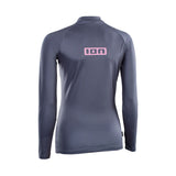 ION Rashguard Promo LS Women 2026, Langarm-Badeshirt in Dunkelblau mit rosa ION-Logo, Rückansicht