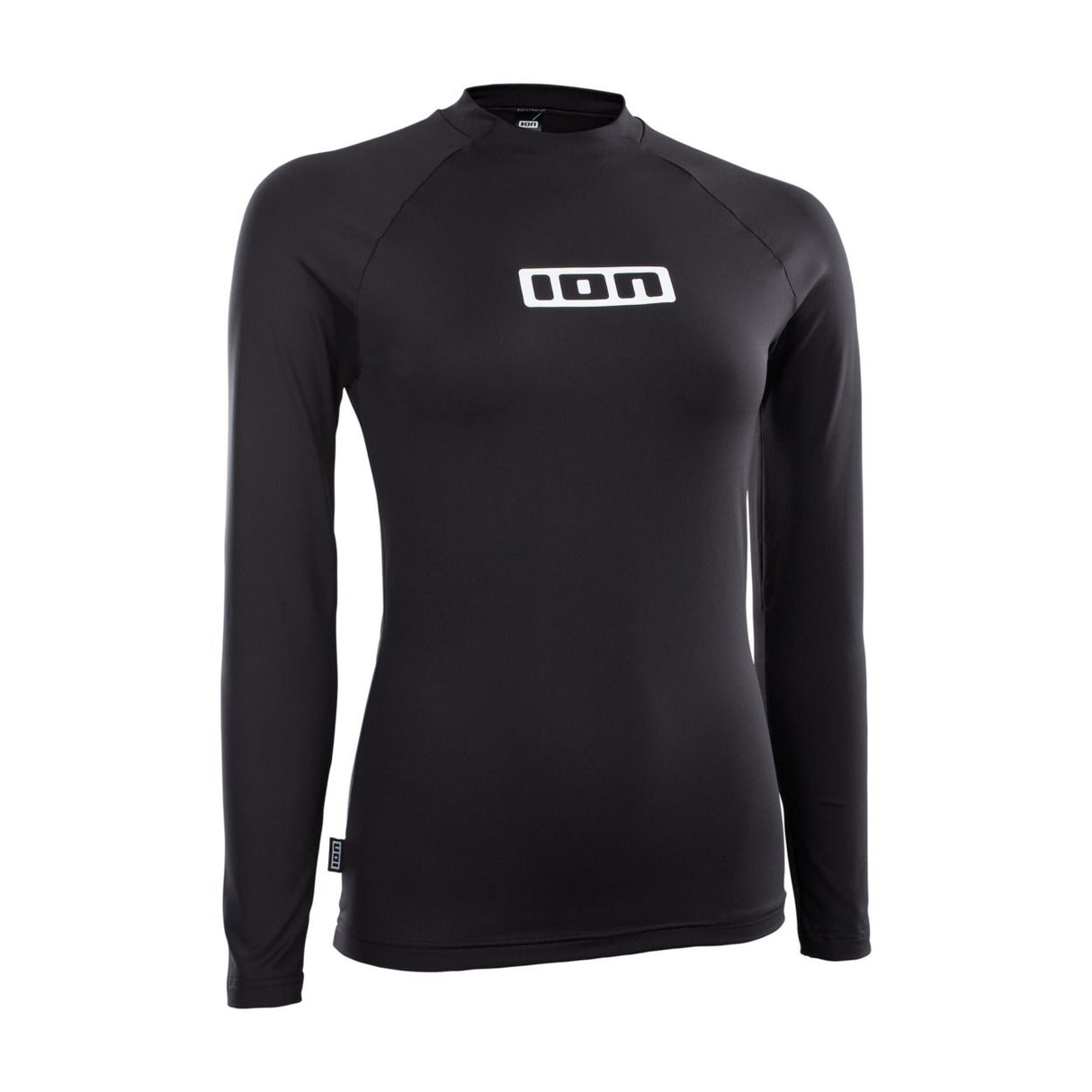 ION Rashguard Promo LS Women schwarz, Langarmshirt mit weißem Logo, Frontansicht