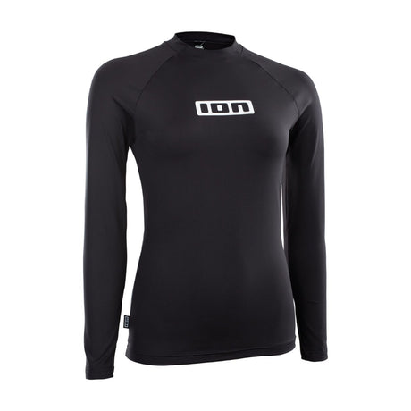 ION Rashguard Promo LS Women schwarz, Langarmshirt mit weißem Logo, Frontansicht