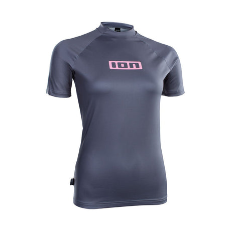 ION Rashguard Promo 2026 Damen Kurzarm dunkelblau mit rosa Logo Frontansicht