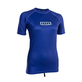 ION Rashguard Promo 2026 Damen Kurzarm in Blau mit weißem Logo Frontansicht