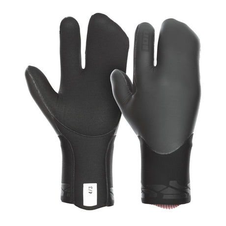 ION Lobster Mitten 4/3 2024 schwarze Neopren-Handschuhe mit Fäustling-Design, Frontal- und Rückansicht