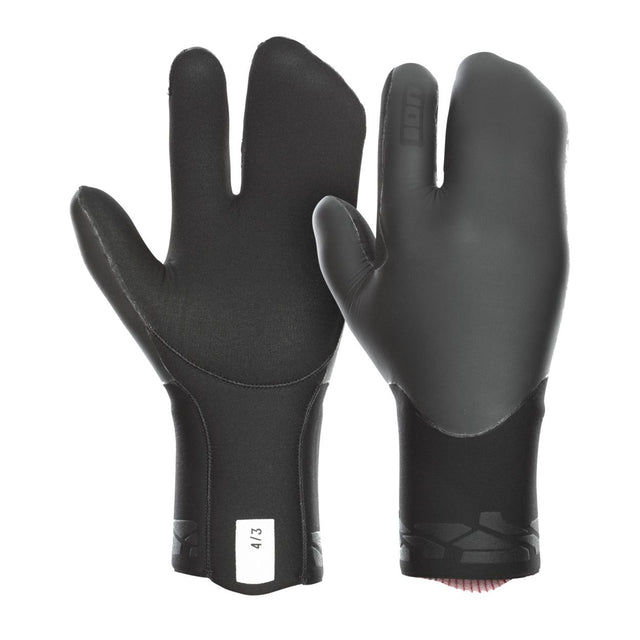 ION Lobster Mitten 4/3 2024 schwarze Neopren-Handschuhe mit Fäustling-Design, Frontal- und Rückansicht