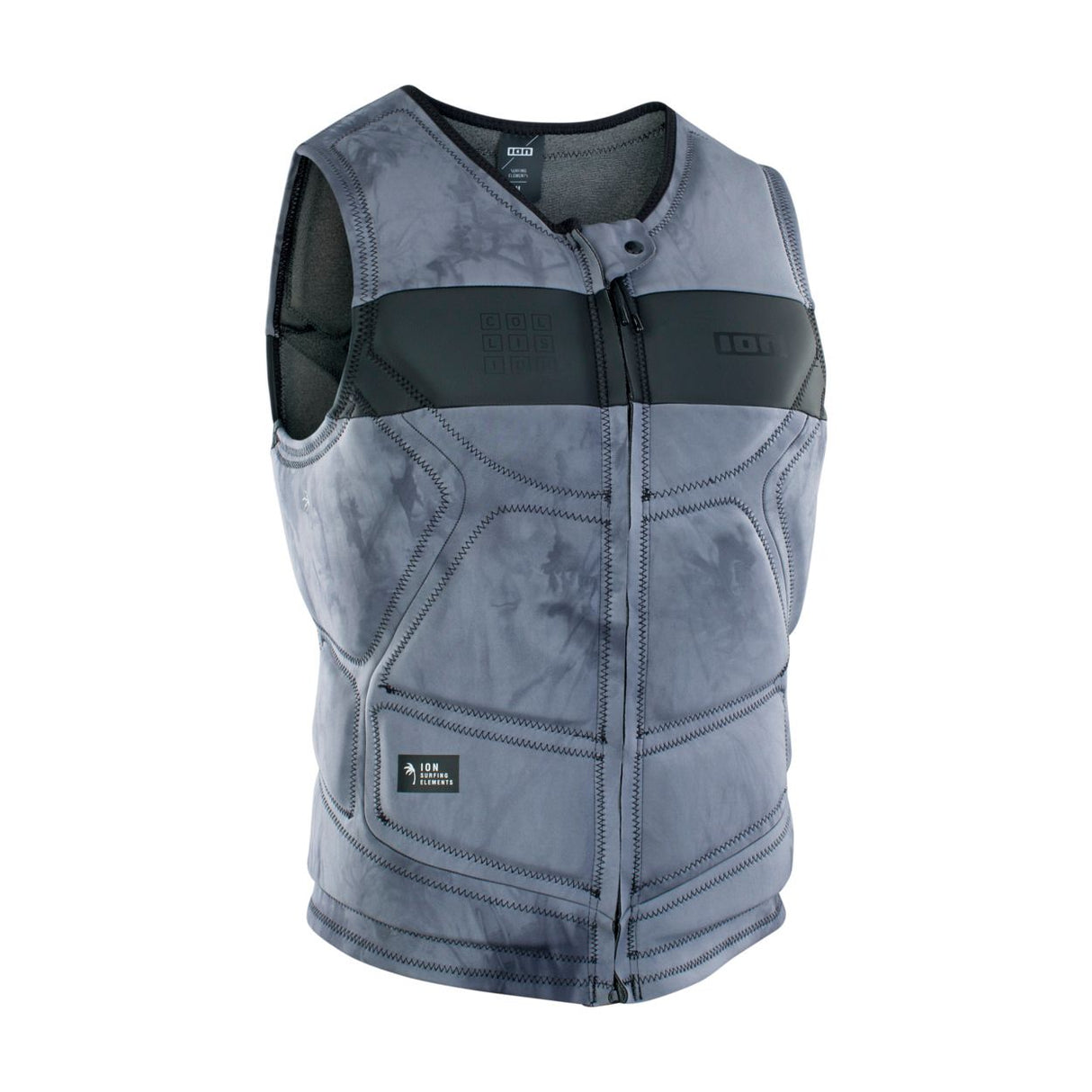 ION Collision Schutzweste Select Front Zip 2026 in Blau-Grau mit Frontverschluss, Frontansicht