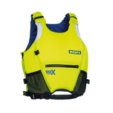 ION Booster X Vest Side Zip 2026 in Neongelb mit Marineblau, Frontalansicht, Wassersportweste mit Seitenreißverschluss