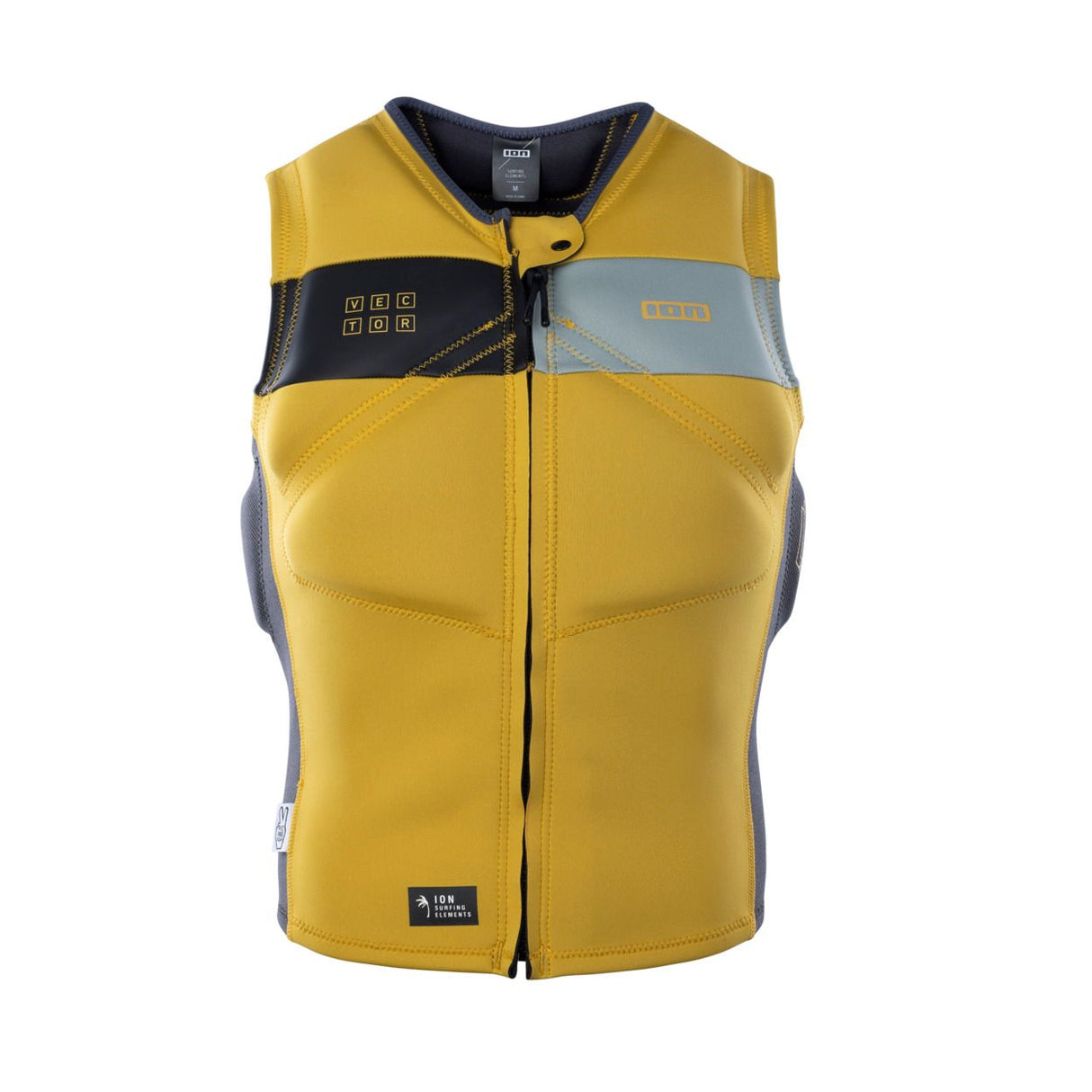ION Vector Vest Amp Junior 2024 gelb-schwarz, Frontreißverschluss, Prallschutzweste, Frontalansicht