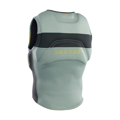 ION Vector Vest Amp Front Zip 2023 in Hellgrün mit schwarzem Streifen, Frontalansicht, Neopren-Schutzweste mit Reißverschluss