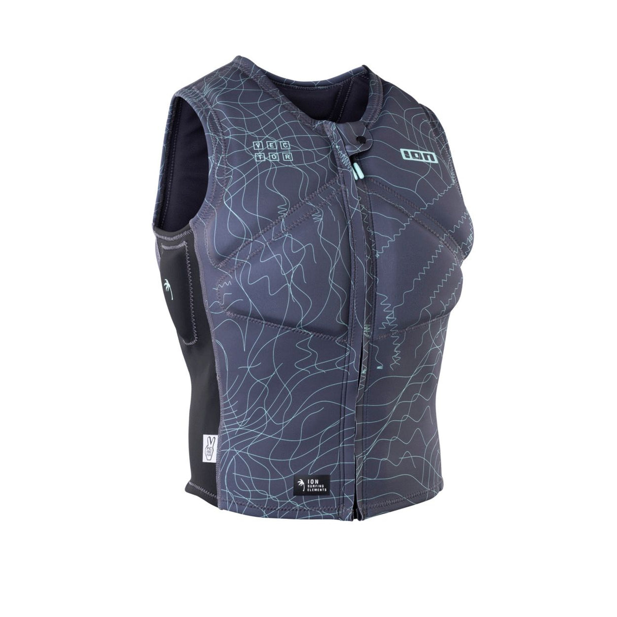 ION Vector Vest Core Front Zip Herren 2024 in Dunkelblau mit Topografie-Muster, Frontreißverschluss und gepolsterten Seitenpanelen, Frontalansicht