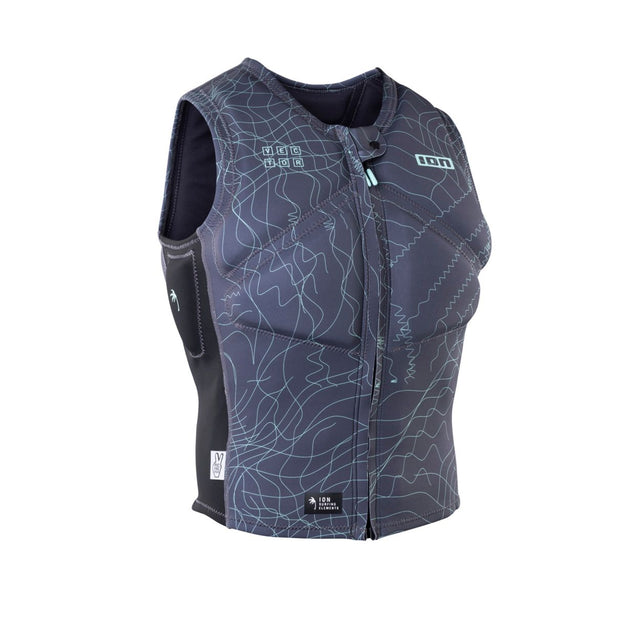 ION Vector Vest Core Front Zip Herren 2024 in Dunkelblau mit Topografie-Muster, Frontreißverschluss und gepolsterten Seitenpanelen, Frontalansicht