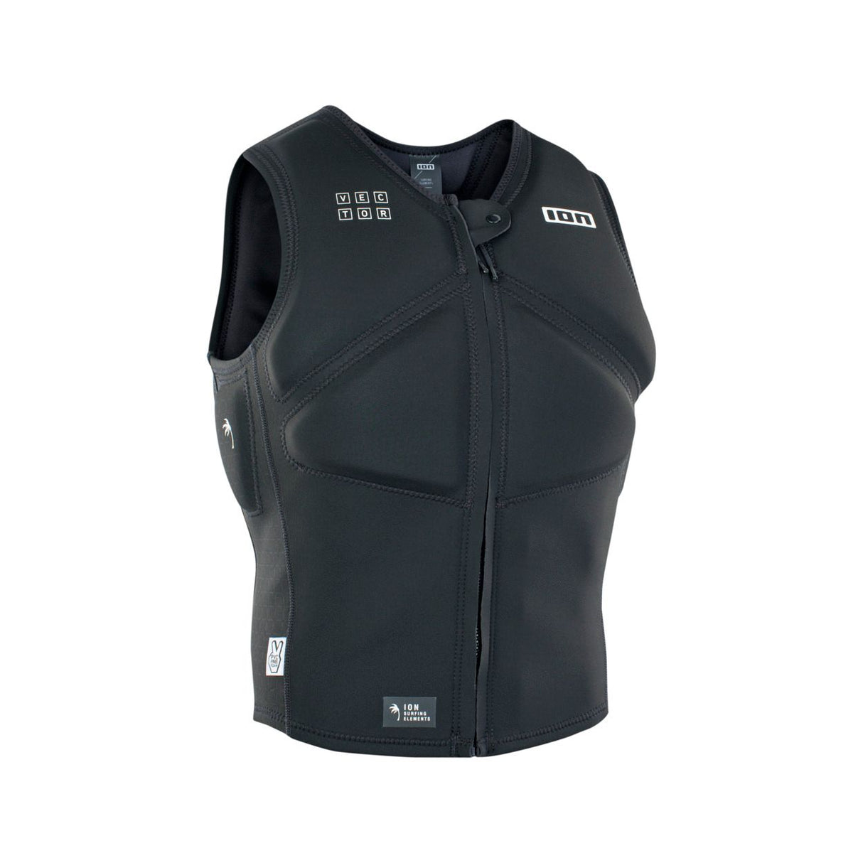 ION Vector Vest Core Front Zip Herren 2024 schwarze Prallschutzweste mit Reißverschluss, Frontalansicht