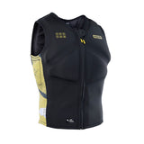 ION Vector Vest Core Front Zip Herren 2024, schwarz mit gelbem Mesh-Einsatz, Frontansicht, Neopren-Prallschutzweste