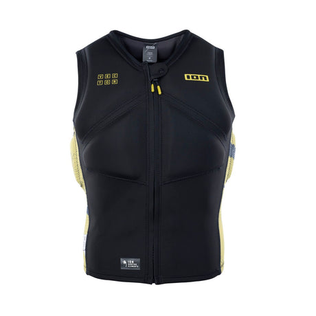 ION Vector Vest Core Front Zip Herren 2024, schwarz mit gelben Akzenten, Frontalansicht, Neopren-Schutzweste mit Reißverschluss