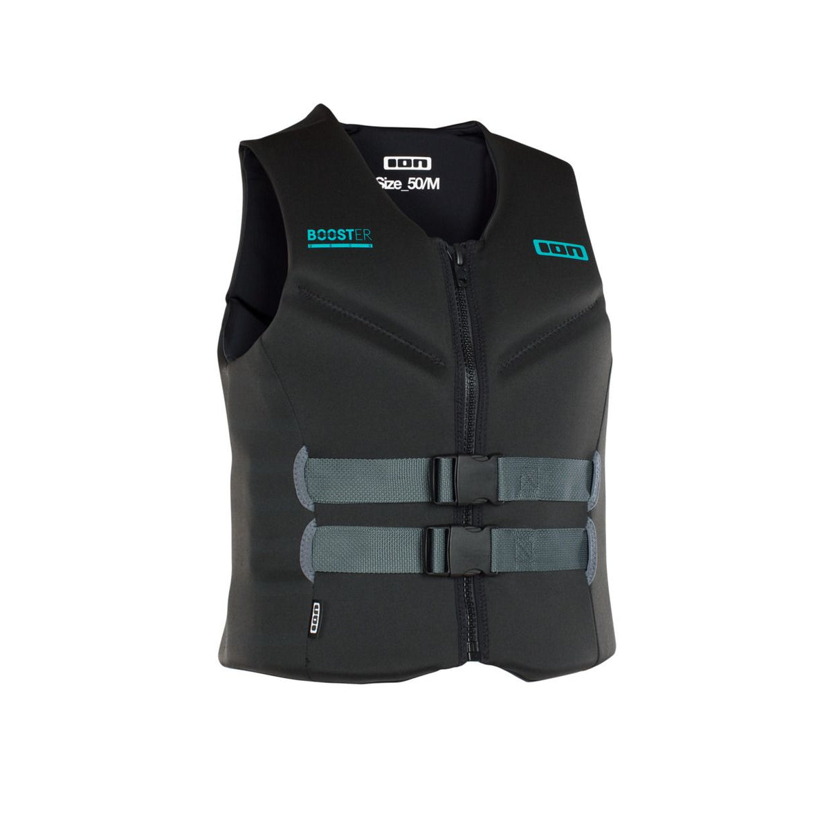 ION Booster Vest 50N schwarz mit Frontreißverschluss, Neopren, zwei Gurte, Frontalansicht