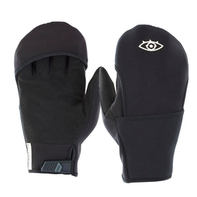 ION Hybrid Gloves 1+2.5 2026 schwarz, Neopren-Handschuhe mit Fäustling-Design, Frontal- und Rückansicht