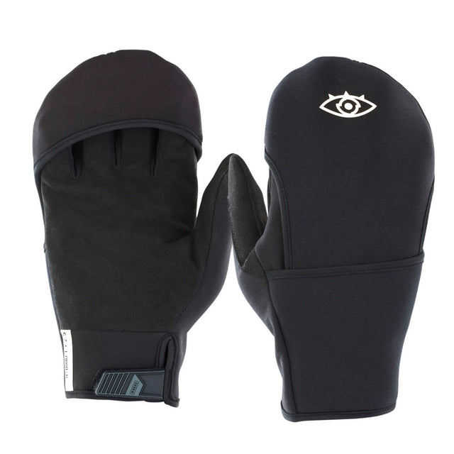 ION Hybrid Gloves 1+2.5 2026 schwarz, Neopren-Handschuhe mit Fäustling-Design, Frontal- und Rückansicht