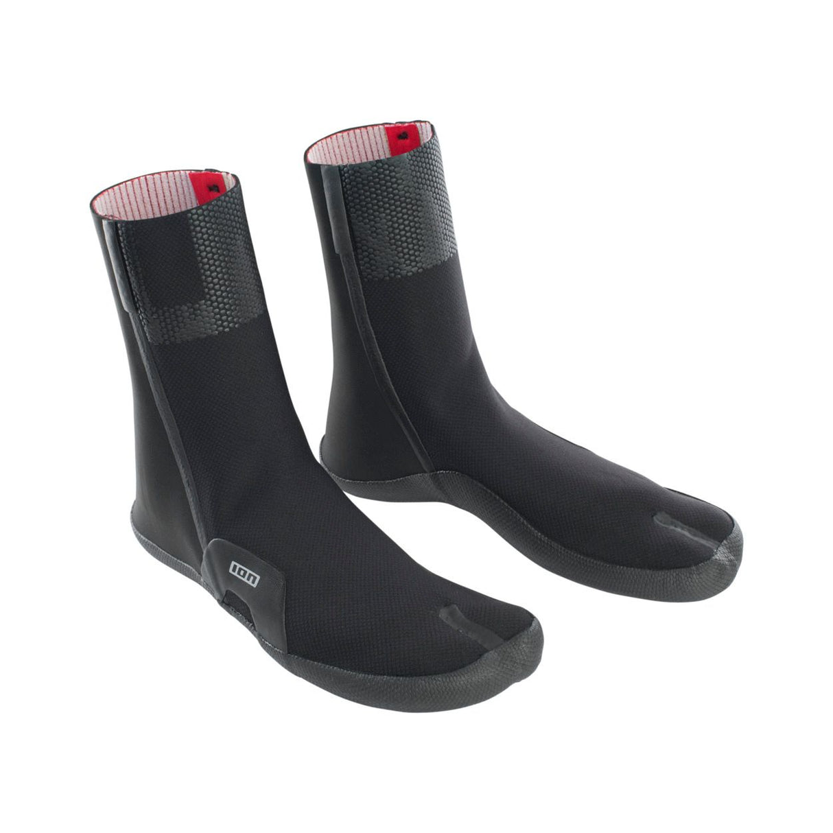 ION Ballistic Socks 3/2 schwarz mit rosa Bündchen, Neoprensocken mit Split-Design, Frontalansicht Paar