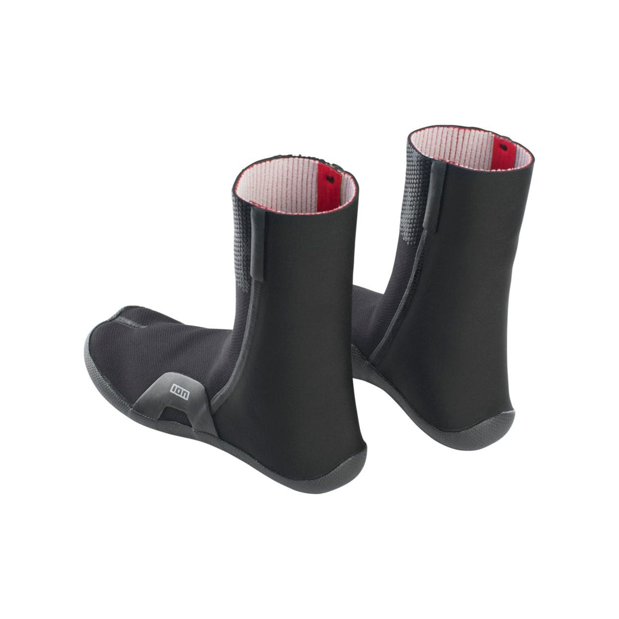 ION Ballistic Socks 3/2 schwarz mit rotem Innenfutter, Neoprensocken mit Split-Design, Produktansicht von vorne