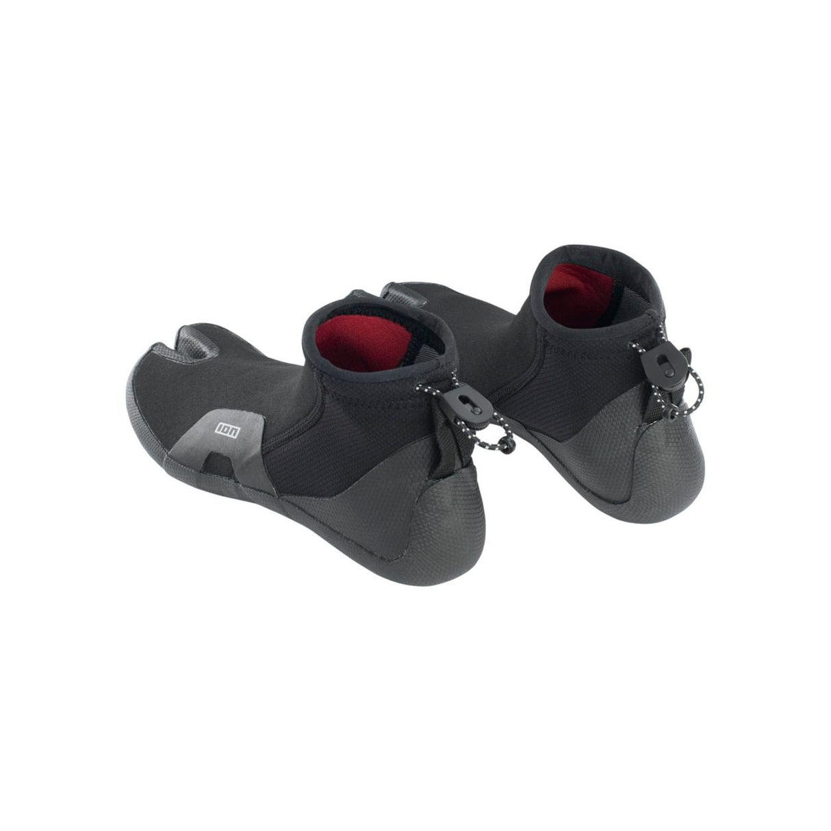 ION Ballistic Toes Neoprenschuhe 2.0 schwarz mit rotem Innenfutter, External Split Design, Draufsicht
