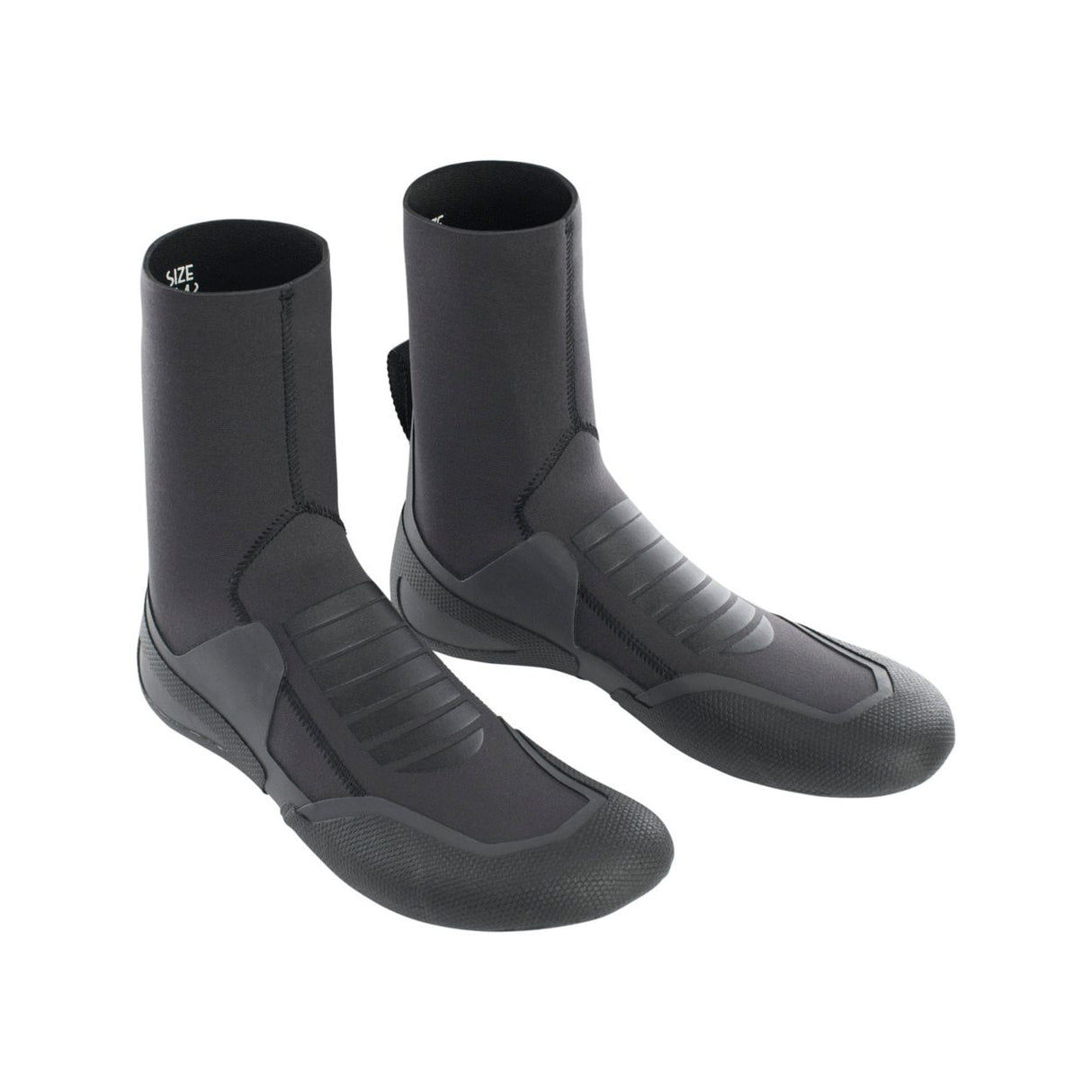 ION Plasma Boots 3/2 Round Toe schwarze Neopren-Wassersportschuhe mit rundlicher Zehenkappe, Frontalansicht