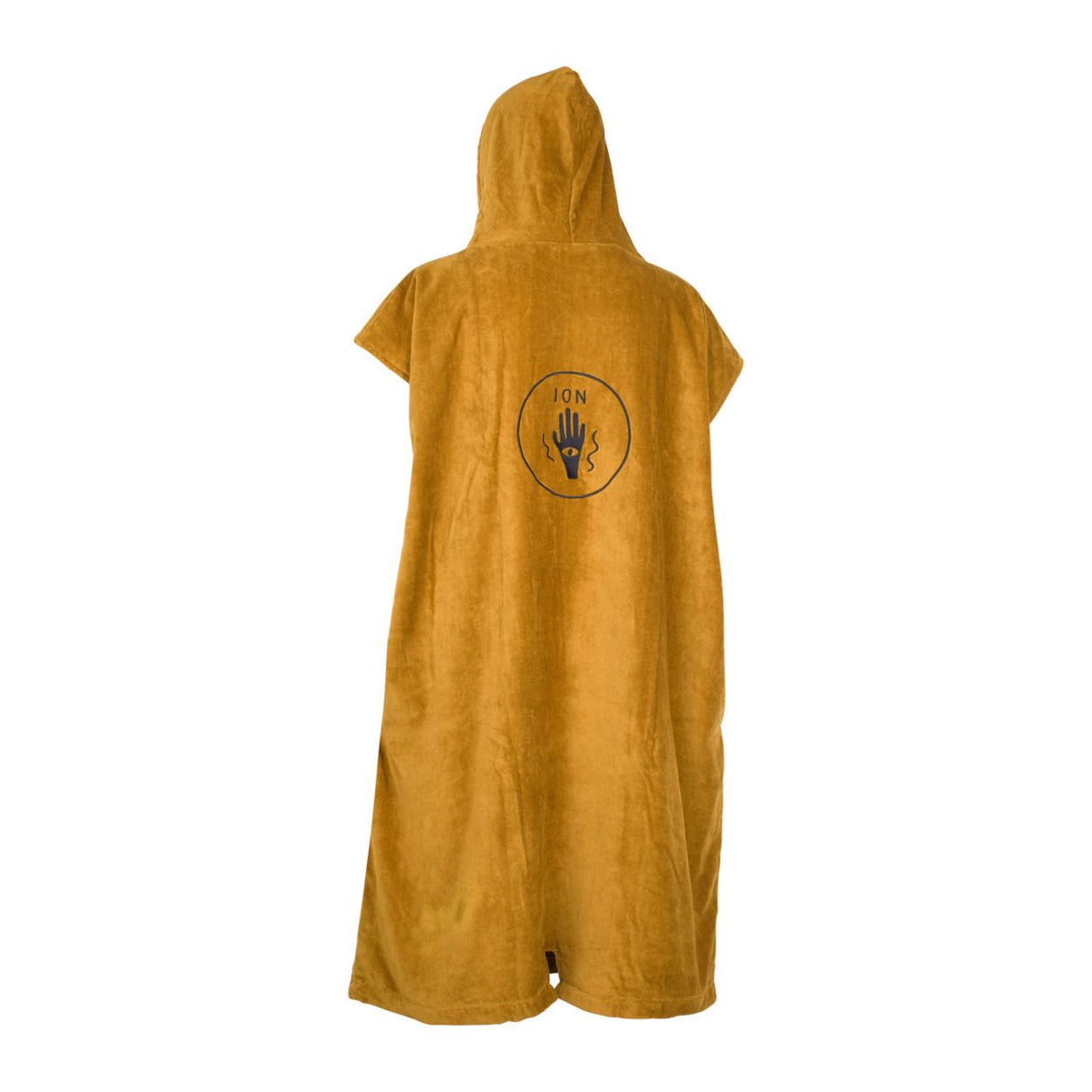 ION Poncho Core 2026 in Goldgelb, Baumwolle, mit Kapuze und Logo-Print, Rückenansicht