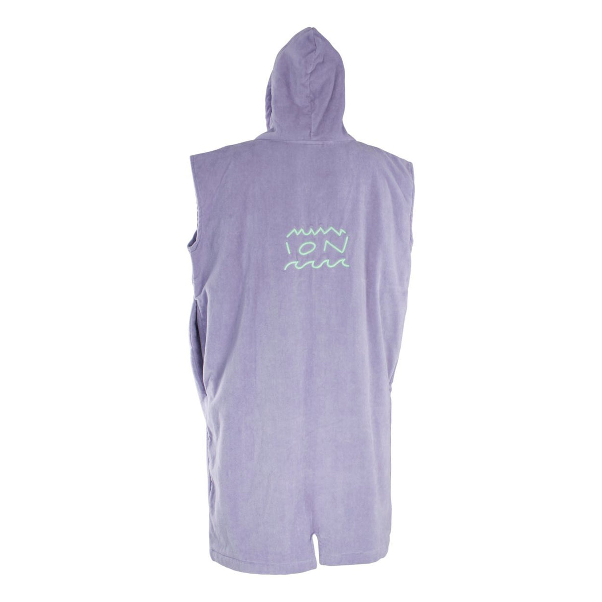 ION Poncho Core 2026 lila Baumwoll-Poncho mit Kapuze, Rückenansicht, Wassersport-Umhang