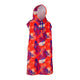 ION Grom 2025 Kinderponcho rot-lila mit Kapuze und buntem Muster, Frontalansicht
