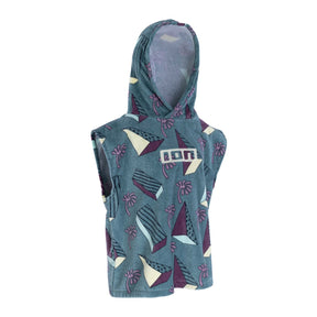 ION Poncho Mini Grom 2024 Kinder-Umhang blaugrau mit Print, Kapuze, ärmellos, Frontalansicht