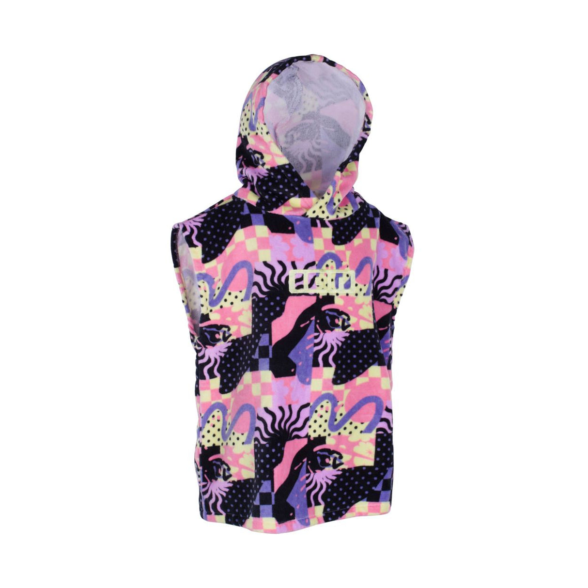ION Poncho Mini Grom 2024 Kinderponcho mit buntem Muster in Rosa, Violett und Schwarz, Frontalansicht