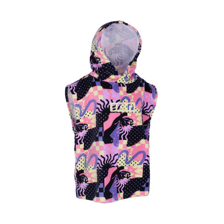 ION Poncho Mini Grom 2024 Kinderponcho mit buntem Muster in Rosa, Violett und Schwarz, Frontalansicht
