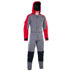 ION Fuse Drysuit 4/3 Back Zip grau/rot Ganzkörper-Tauchanzug mit Kapuze, Frontalansicht