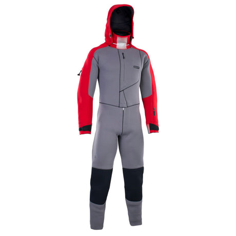 ION Fuse Drysuit 4/3 Back Zip grau/rot Ganzkörper-Tauchanzug mit Kapuze, Frontalansicht