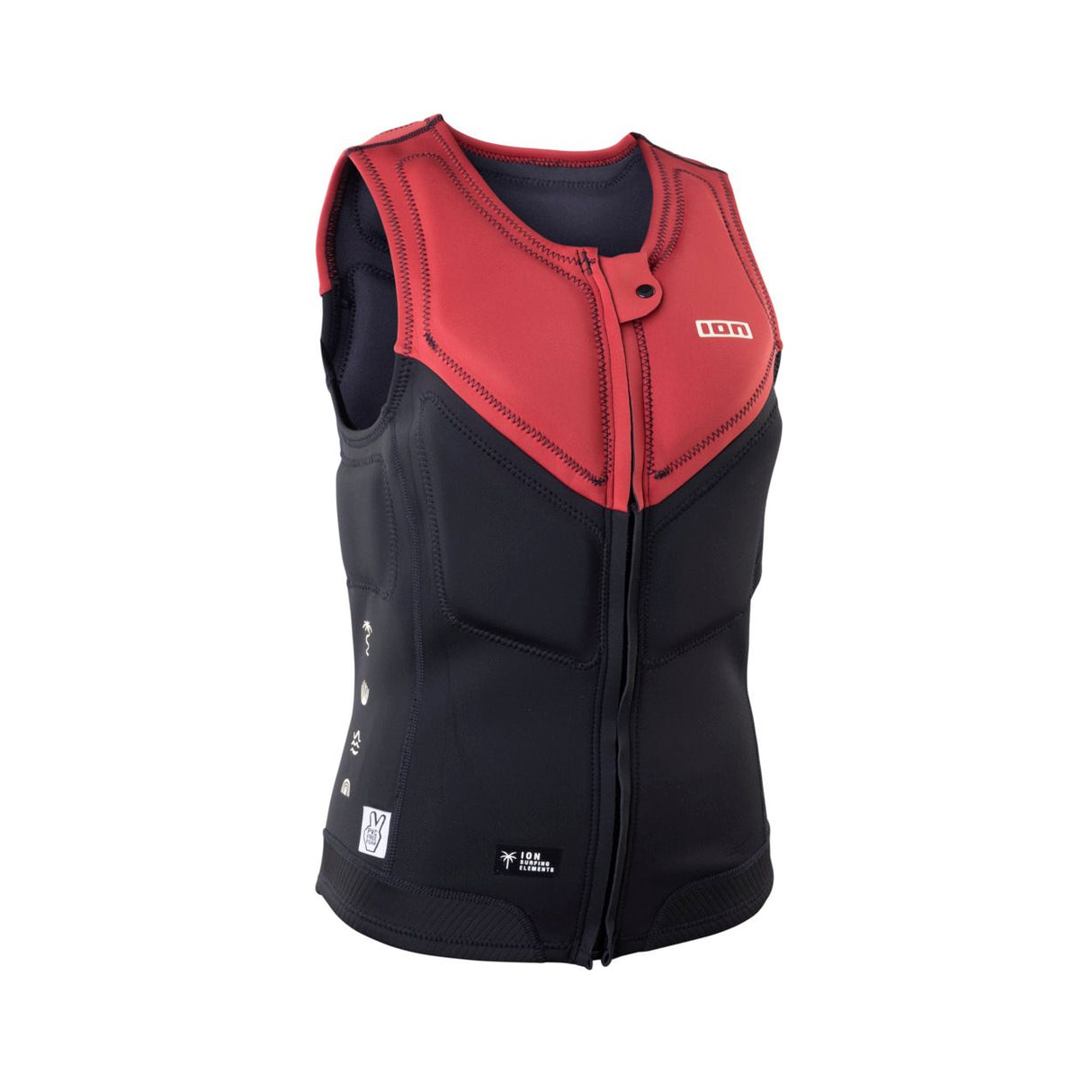 ION Ivy Weste Front Zip 2026 rot schwarz Frontreißverschluss Neopren Frontansicht