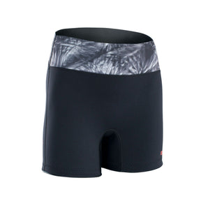 ION Neo Shorts 2026 schwarz mit gemustertem Bund, Neopren-Badeshorts Frontansicht