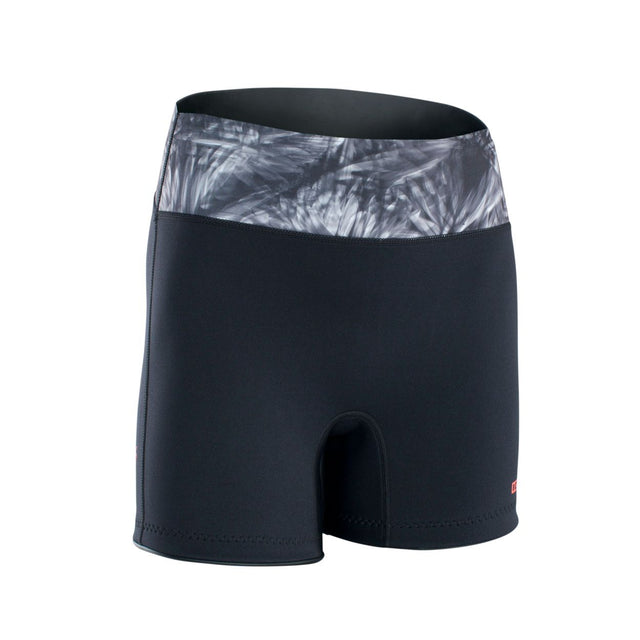 ION Neo Shorts 2026 schwarz mit gemustertem Bund, Neopren-Badeshorts Frontansicht
