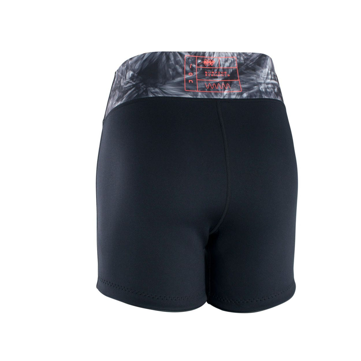ION Neo Shorts 2026 schwarz mit gemustertem Bund, Rückansicht, Neoprenmaterial