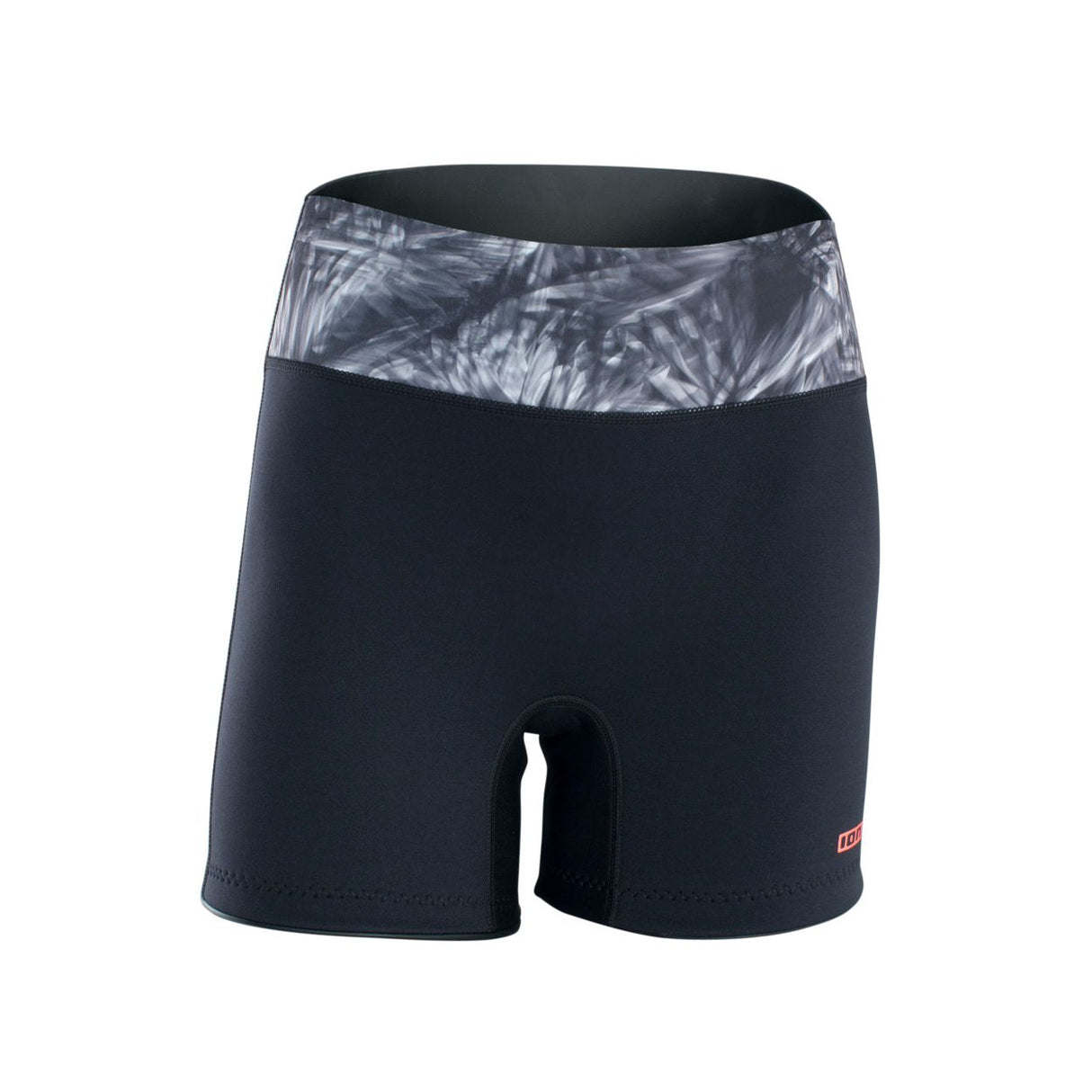 ION Neo Shorts 2026 schwarze Badeshorts mit gemustertem Bund, Frontansicht