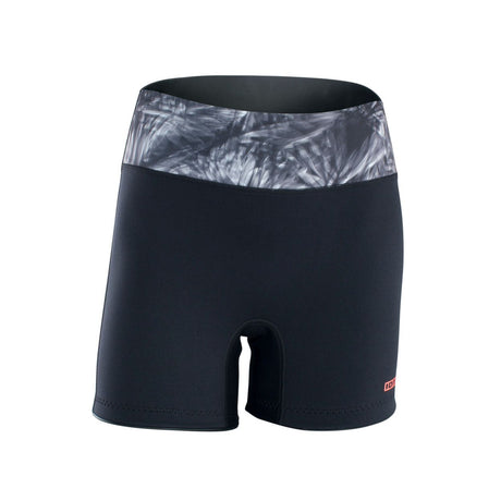 ION Neo Shorts 2026 schwarze Badeshorts mit gemustertem Bund, Frontansicht