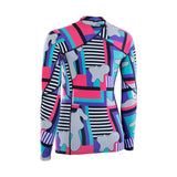ION Neo Top 2/2 LS Damen Langarm-Shirt mit buntem geometrischem Muster in Pink, Blau und Schwarz, Frontalansicht