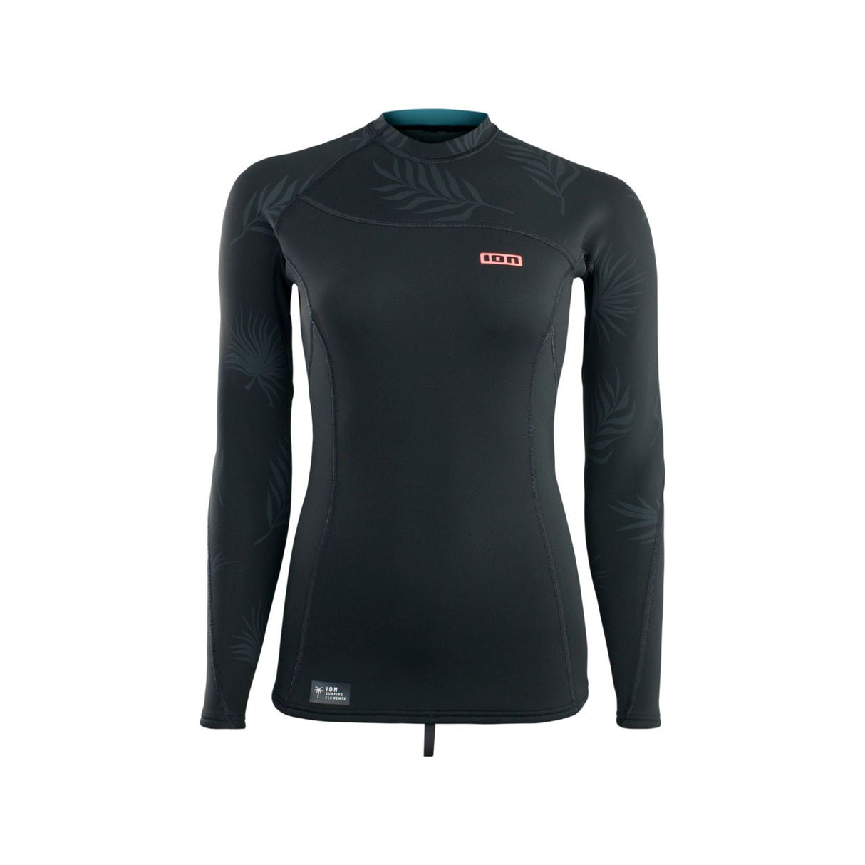 ION Neo Top 2/2 LS Damen Langarm-Neoprenshirt schwarz mit Musterprint, Frontansicht