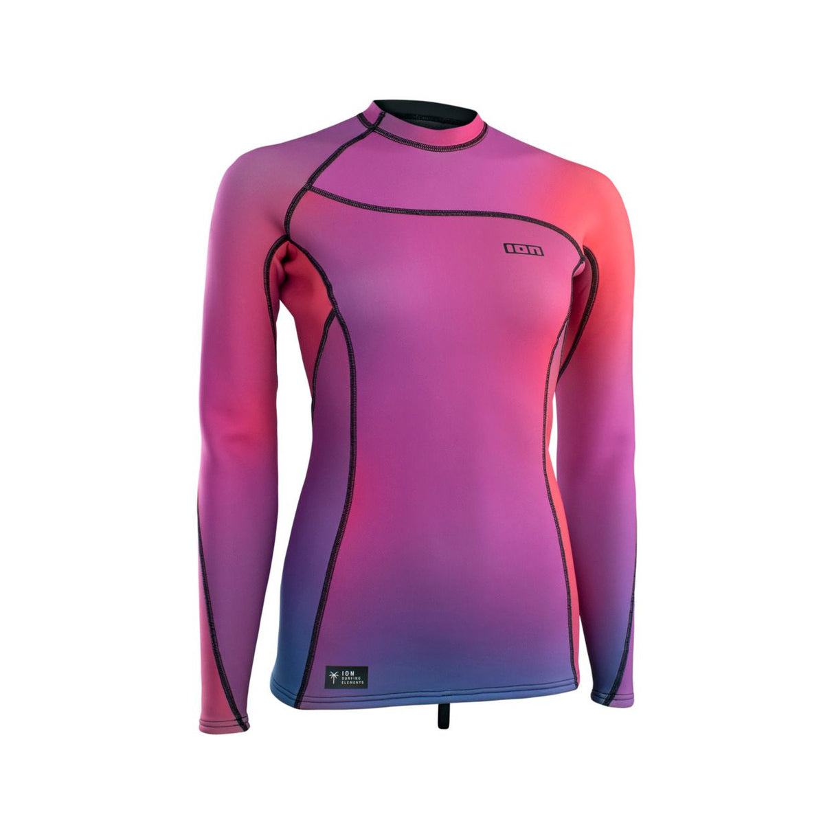 ION Neo Top 2/2 LS Damen Langarm-Neoprenshirt Pink-Violett mit Farbverlauf, Frontansicht